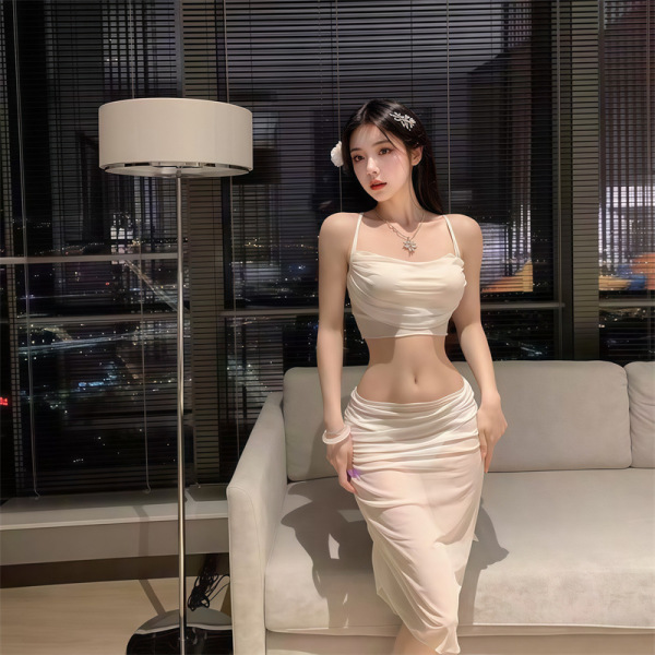 Pure & Seductive Lace Bodysuit Dress - Sheer Transparent Lingerie Set for Women, No-Remove Sleepwear Outfit - White
