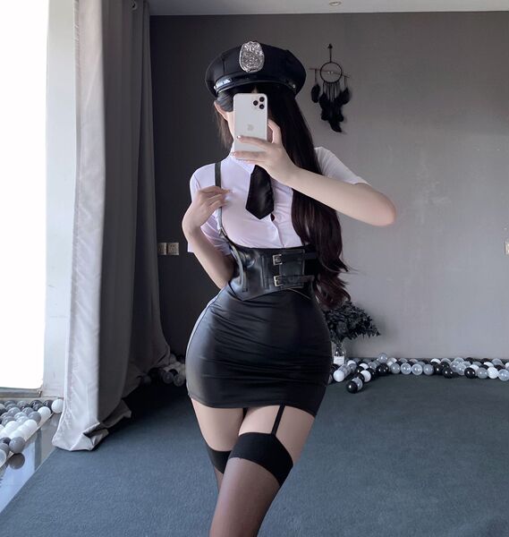 Women's Secretary Costume Set - Sexy Teacher Role Play Outfit with Shirt & Skirt - 2114 [Hat]