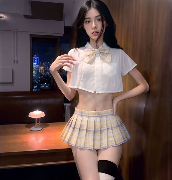 Japanese-Style Busty JK Uniform Set for Women – Waist-Revealing Pleated Skirt & Matching Top, No-Remove Lingerie Outfit - Mu Chi Chuan 22