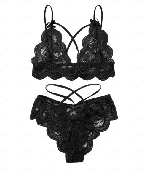 Sexy Lace Bra and Panty Set - Three-Point Erotic Lingerie for Women, Plus Size Sleepwear & Intimate Apparel - black