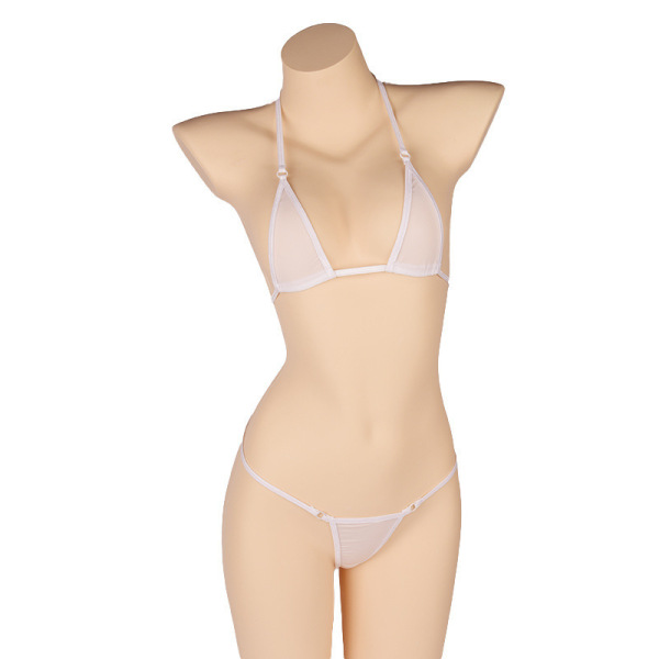 Sexy Lace Bondage Lingerie Set for Women – Ice Silk Sheer Bikini Bra & Panty Outfit - White..