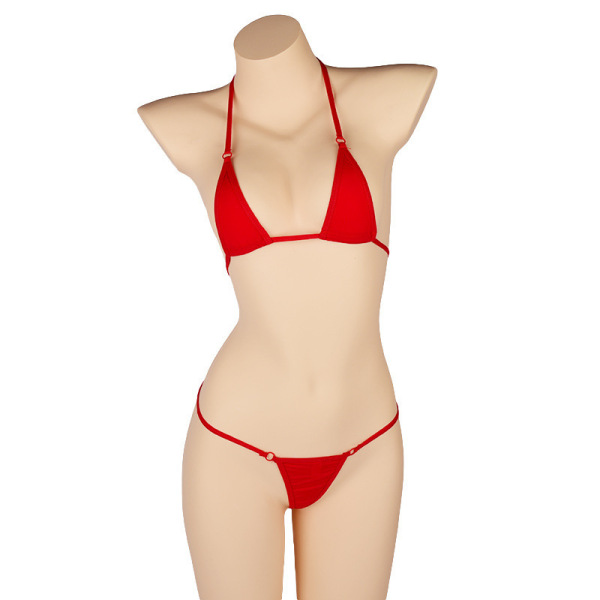 Sexy Lace Bondage Lingerie Set for Women – Ice Silk Sheer Bikini Bra & Panty Outfit - red..