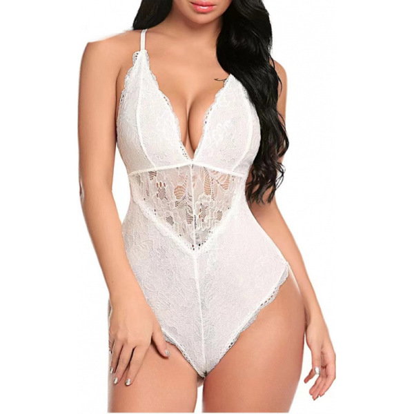 Lace Bodysuit for Women - Sexy Plus Size Erotic Lingerie Set, Sheer Mesh Sleepwear Wholesale from Factory - White