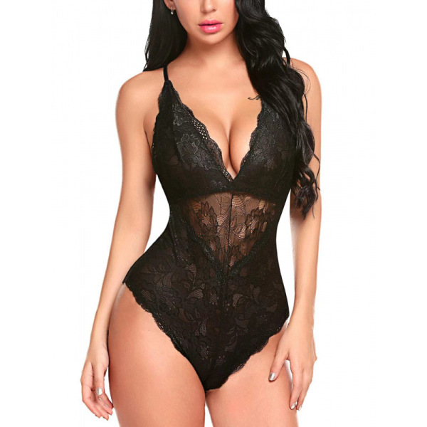 Lace Bodysuit for Women - Sexy Plus Size Erotic Lingerie Set, Sheer Mesh Sleepwear Wholesale from Factory - black
