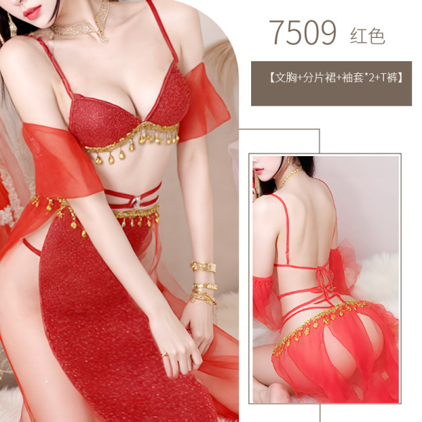 Women's Exotic Lace Lingerie Set for Small Bust - Elegant Vintage-Inspired Bedroom & Date Night Outfit - Red Set