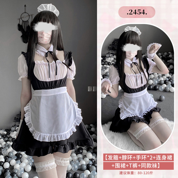 Sexy Maid Costume for Women - Cute & Alluring French Maid Outfit with Apron, Headband & Stockings Set - 2454+3057 white