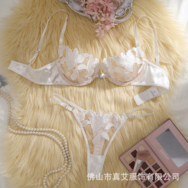 Luxury Lace Sheer Sexy Lingerie Set with Underwire Bra & Thong - Premium Imported Erotic Intimate Wear - White