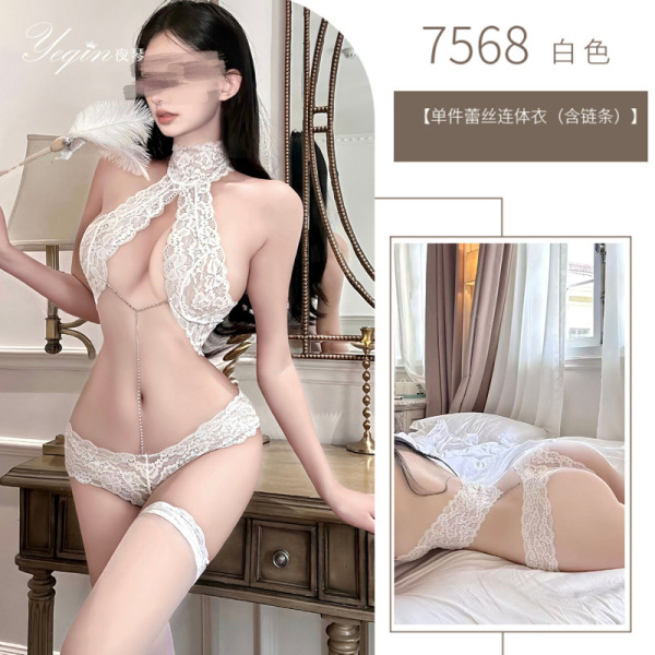 Women's Seductive Lace Bodysuit - Minimalist Modest Elegance, Push-Up & Seamless Design - White