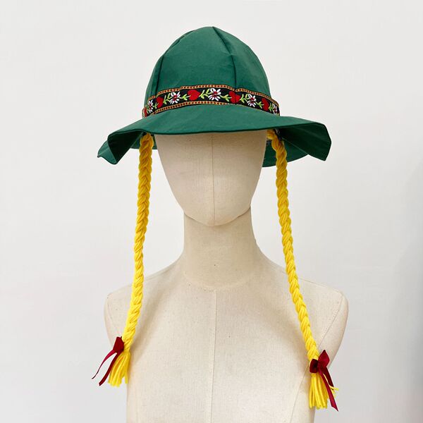 Munich Oktoberfest Hat - Bavarian Festival Costume Hat with Braided Hair Style for Beer Festival Outfits - PJ-250 (Green)