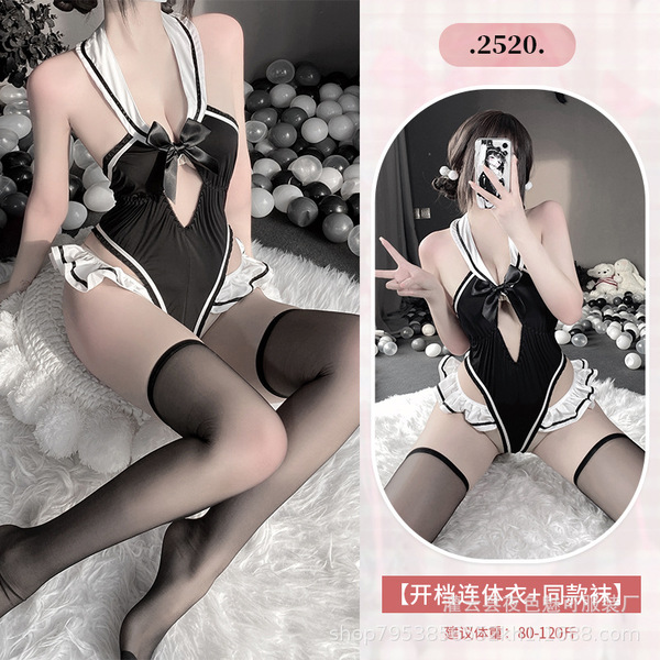 New Sexy Maid Costume Set - Pure & Tempting Lingerie Outfit for Women, Student Style Uniform Ensemble - 2520+3042 Black