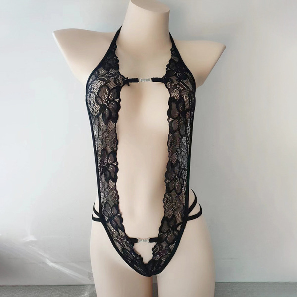Seductive Black Lace Nightwear Set - Sexy Mesh Crop Top & Skirt with Sheer Trim & Push-Up Bra - black