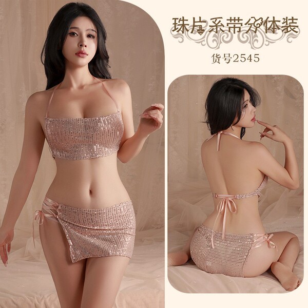 Sexy Lace Deep V Babydoll Nightgown - Flirty Sheer Mesh Sleepwear with Bow Detail for Small Bust Enhancement - 2545 Pink
