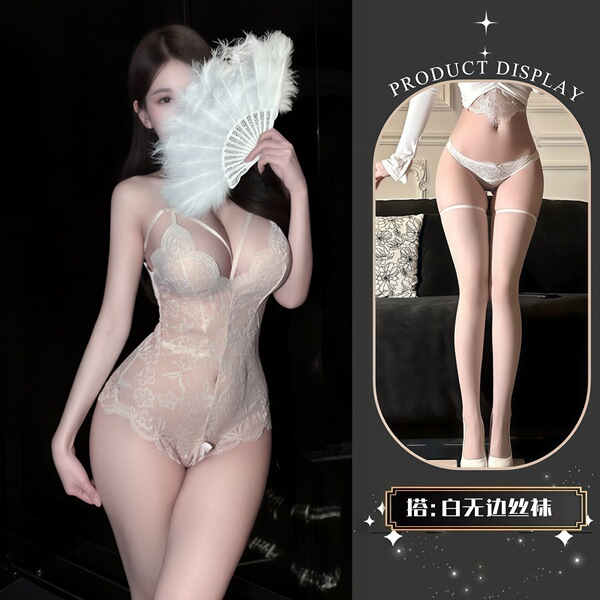 QQNY Pure Allure Lace Sleepwear Set – Elegant Sensual Women's Intimate Nightwear, Premium Soft Fabric - White + white brimless socks