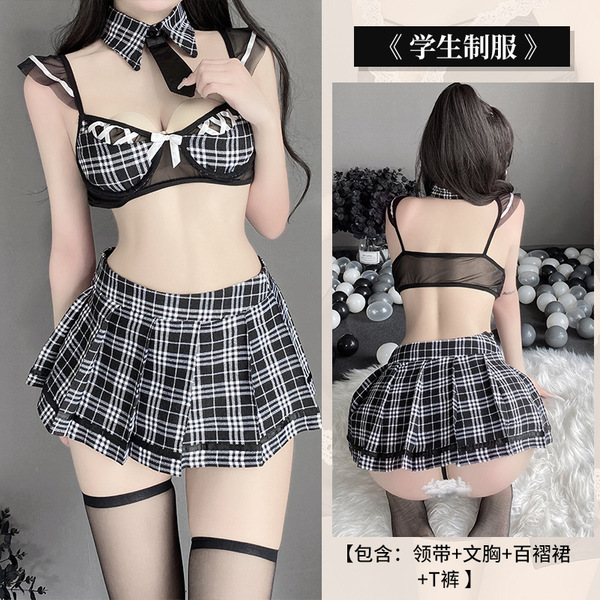 Sexy Student Uniform Set - JK Style Plaid Pleated Skirt & Top, Cute Yet Seductive Outfit for Adults - TB 2567-1