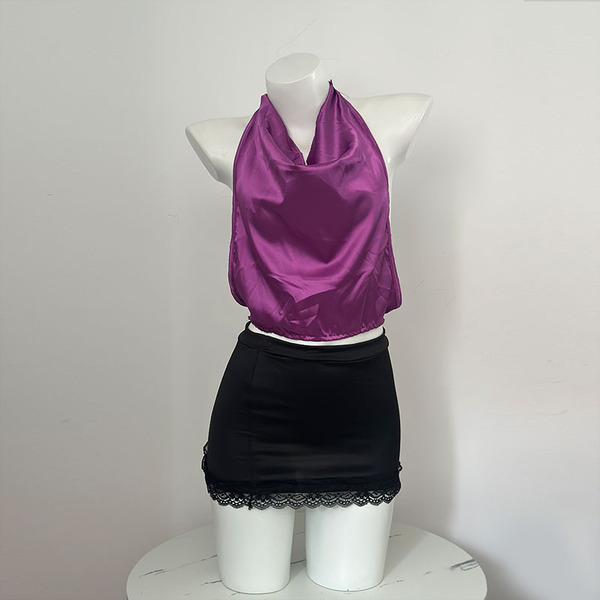 Sexy Lace Deep V Babydoll Nightgown - Flirty Sheer Mesh Sleepwear with Bow Detail for Small Bust Enhancement - 2587 purple
