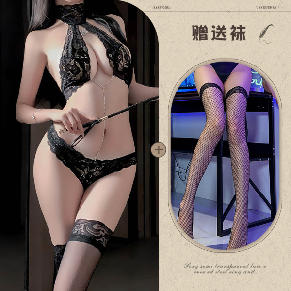 Mannyqing Lace Bodysuit with Detachable Rhinestones - Sexy Strapless Mesh Chemise for Women, One Size - Black + Black Fishnet Stockings