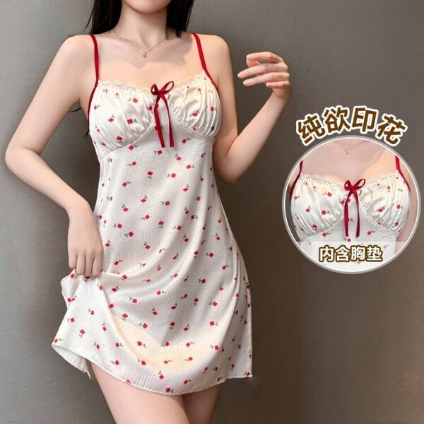 Sexy Lace Deep V Babydoll Nightgown - Flirty Sheer Mesh Sleepwear with Bow Detail for Small Bust Enhancement - 2714 Roses