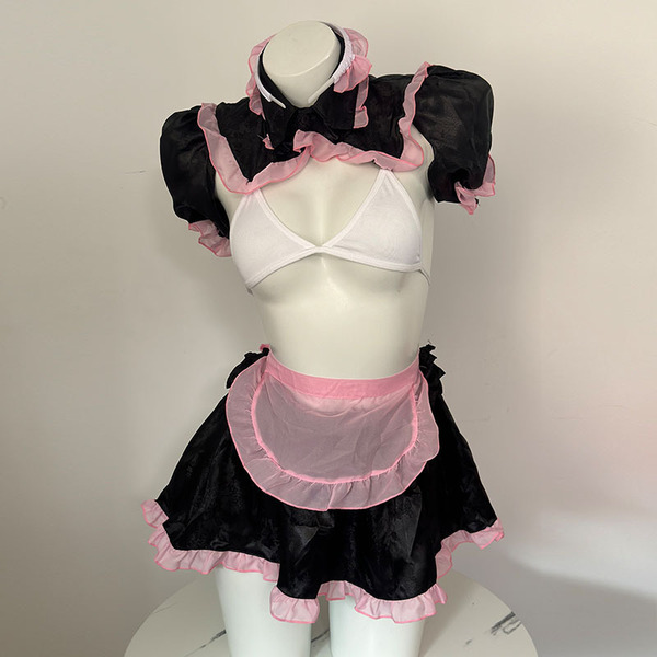 Sexy Lace Deep V Babydoll Nightgown - Flirty Sheer Mesh Sleepwear with Bow Detail for Small Bust Enhancement - 2730 Black
