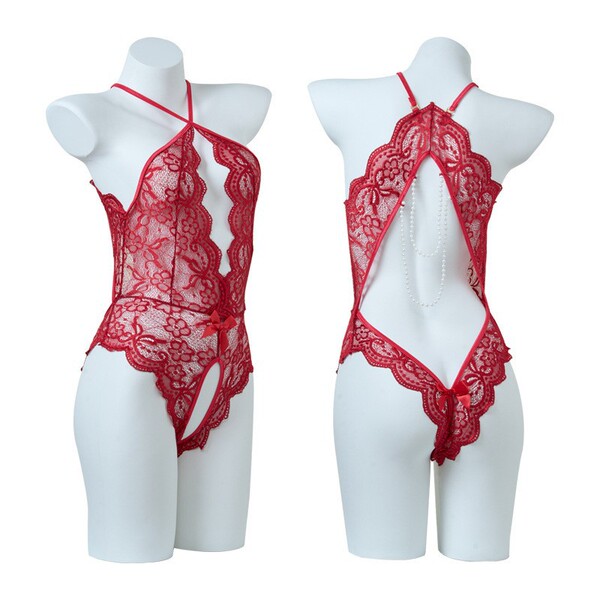 Qingran Sexy Lingerie Bodysuit with Open-Crotch Design - Student Uniform Style Air Hostess Outfit - 275 Wine Red