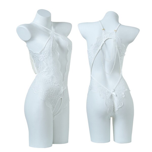 Qingran Sexy Lingerie Bodysuit with Open-Crotch Design - Student Uniform Style Air Hostess Outfit - 275 White