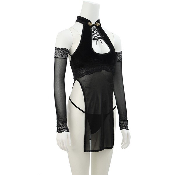 Qingran Sexy Lingerie Bodysuit with Open-Crotch Design - Student Uniform Style Air Hostess Outfit - 277