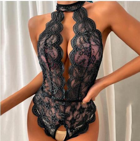 Wholesale Lace Sheer Lingerie Set – Sexy Transparent Intimate Sleepwear for Amazon Export - black