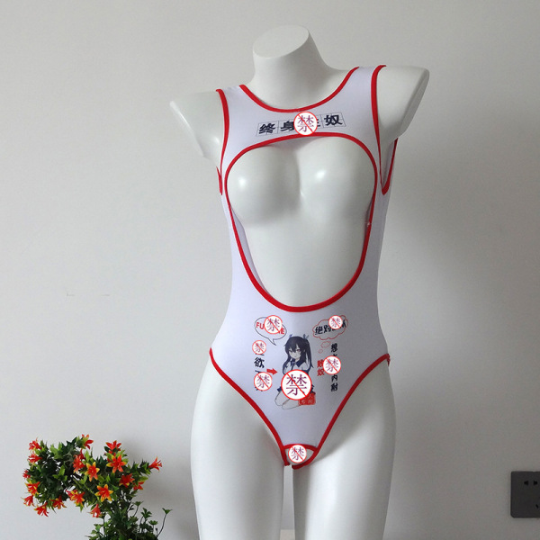 Suoqing Sexy Lingerie Bodysuit - Sheer Mesh Cut-Out Open-Back Open-Crotch High-Stretch Swimwear Style Outfit - pink
