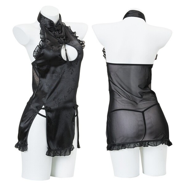 Qingran Sexy Lingerie Bodysuit with Open-Crotch Design - Student Uniform Style Air Hostess Outfit - 279 Black
