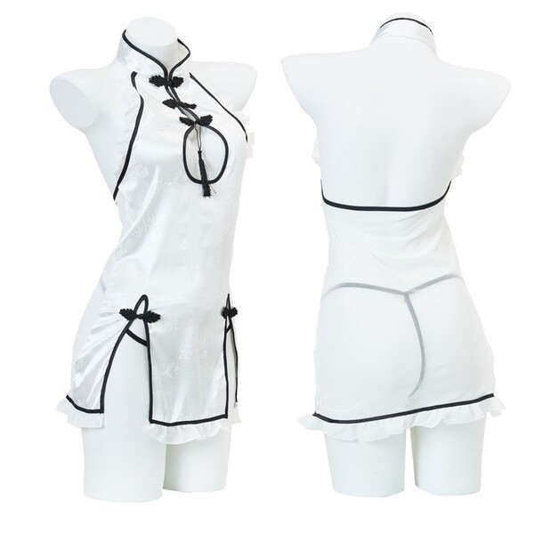 Qingran Sexy Lingerie Bodysuit with Open-Crotch Design - Student Uniform Style Air Hostess Outfit - 279 White