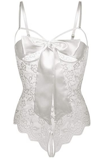 Sexy Lace Teddy Bodysuit for Women - Sheer Transparent Bodycon Intimate Lingerie Set - White