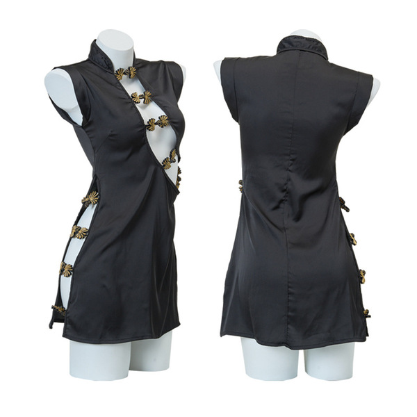 Qingran Sexy Lingerie Bodysuit with Open-Crotch Design - Student Uniform Style Air Hostess Outfit - 297 Black