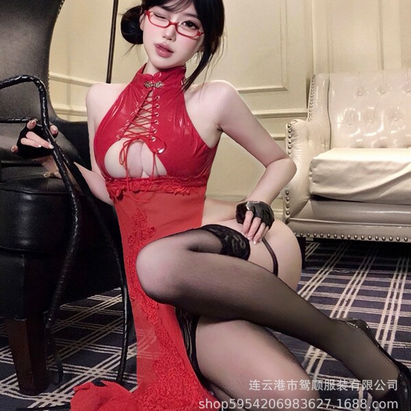 Elegant red bunny maid cosplay costume featuring a sexy sleep dress and elegant servant outfit, perfect for themed events or ...