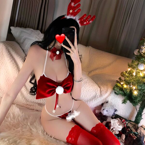 Dolllove lingerie set - passionate red 3-piece bikini christmas outfit for new year & halloween, featuring festive reindeer a...