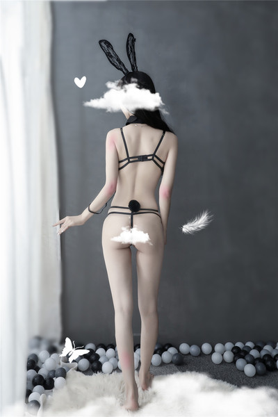 Sexy 3-piece lace sheer bunny girl costume set featuring rabbit ears, slimming design, and playful elements for a charming lo...