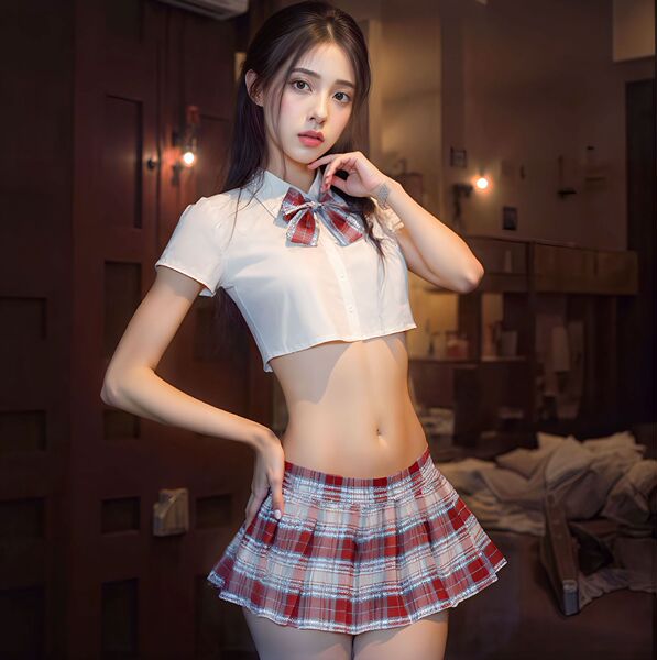 Japanese-Style Busty JK Uniform Set for Women – Waist-Revealing Pleated Skirt & Matching Top, No-Remove Lingerie Outfit - Goldfish Princess 30