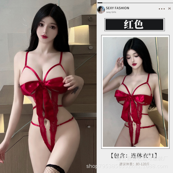 Luxury Lace Sexy Lingerie Set - Seductive Three-Piece Bra & Matching Sleepwear, No-Remove Design - Red + 3000 Black