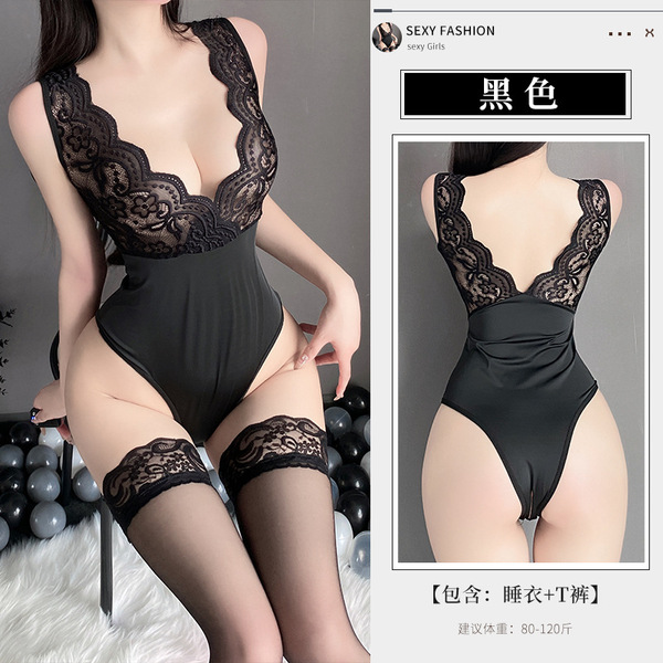 Sexy Lace Bodysuit for Women – Seductive Tight-Fit Mesh & Lace One-Piece Outfit Set - Black + 3005 Black