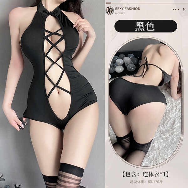 Qingruohan Sexy Lace Bodysuit for Women - Tight-Fit Uniform-Style Mesh Bandage Set with Open-Crotch Design - Image color + 3020 black