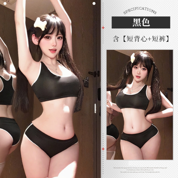 Sensual Lace Trim Crop Top & High-Waisted Sexy Shorts Set - Bold Contrast Sporty Chic Outfit - Black + 3042 White