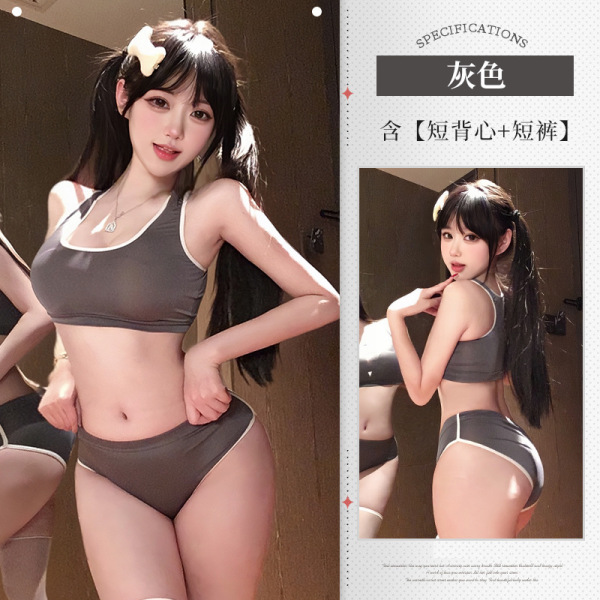 Sensual Lace Trim Crop Top & High-Waisted Sexy Shorts Set - Bold Contrast Sporty Chic Outfit - Gray + 3042 White