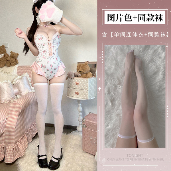 Pure & Playful Lingerie Set - Adjustable Strap Sleepwear for Intimate Moments, No-Remove Design - Image color + 3042 white socks