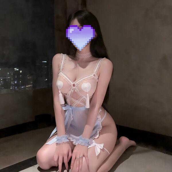 Woman in plus size sexy maid costume set with lace lingerie, frills, and bow details. cute alluring sleepwear outfit for flir...