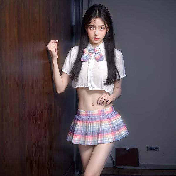 Japanese-Style Busty JK Uniform Set for Women – Waist-Revealing Pleated Skirt & Matching Top, No-Remove Lingerie Outfit - Golden Bluebird 31
