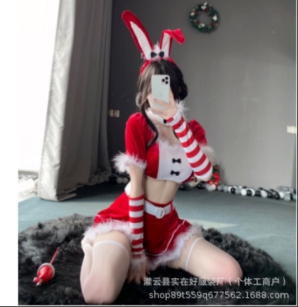 Plus Size Christmas Outfit Set - Sexy Holiday Lingerie & Bunny Costume for New Year's Eve - 313 Wine Red