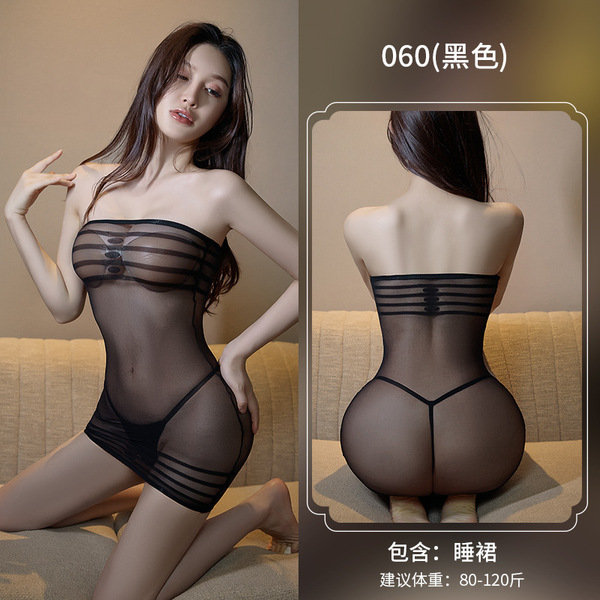 Yeqingge Transparent Lace Bodysuit - Sexy Sheer Mesh Bodystocking with Open-Crotch & High-Waisted Thigh-Highs - black