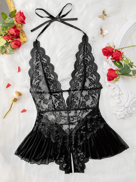 Luxury Lace Bodysuit for Women – Sheer Elegant Full-Lace Erotic Lingerie Set - black