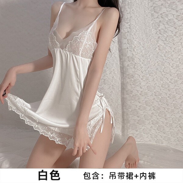 Qingran Sexy Lingerie Bodysuit with Open-Crotch Design - Student Uniform Style Air Hostess Outfit - 234 White
