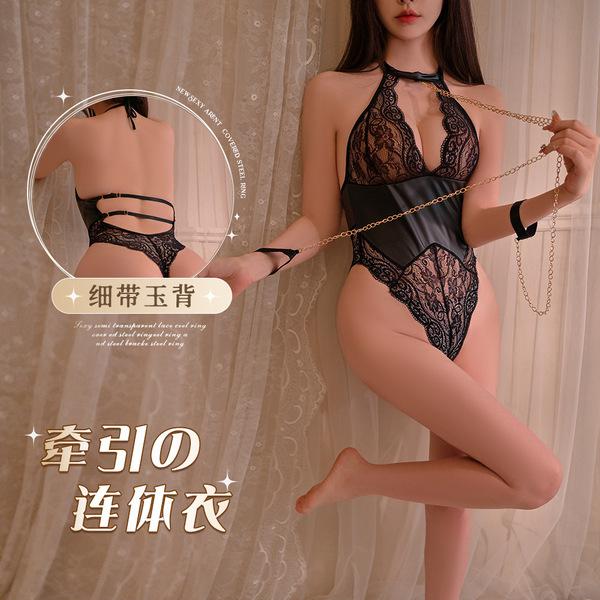 Sexy semi-transparent lace corset style bodysuit with sheer mesh design, perfect for women seeking sensual elegance.