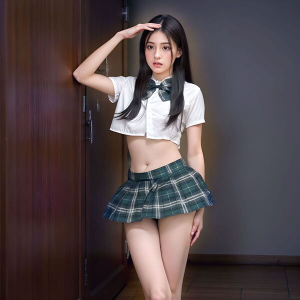 Japanese-Style Busty JK Uniform Set for Women – Waist-Revealing Pleated Skirt & Matching Top, No-Remove Lingerie Outfit - Black Crystal Jade 35