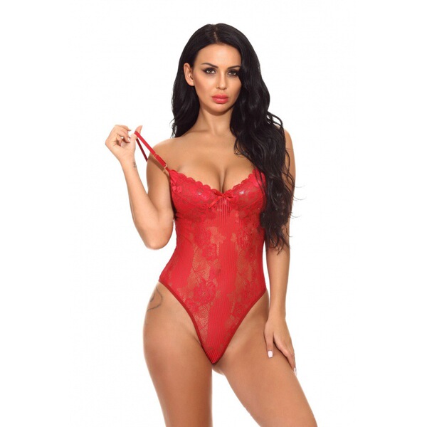 Sexy Lace Sheer Bodysuit for Women -European and American Style Thin Shapewear Sleepwear with Adjustable Straps & Cut-Ou - red